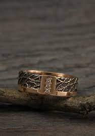 Men S Wedding Band With Monograms Unique Mens Wedding Ring 14k Solid Yellow Gold Ring Gift F Mens Wedding Rings Mens Wedding Rings Unique Cool Wedding Rings