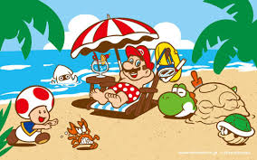 Snes Super Mario All Stars Super Mario World Emu Mario E Sua Turma Curtem O Verao Na Praia Em Papel De Parede Oficial Da Nintendo Para Pc E Smartphones Mario E Luigi Desenhos Do Mario Mario Bros Desenho