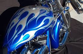 Custom Black And Blue Motorcycle Beautiful Blue With Silver Flame Light Blue Pinstripe Sharp Points Nicely Done Looks Like Hair Running El Biker Art Motorcycle Artwork Blue Motorcycle