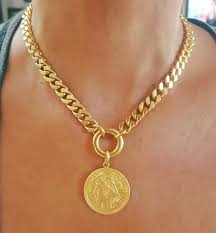 Gold Coin Choker Statement Gold Choker Gold Link Choker Etsy Beautiful Choker Necklaces Gold Coin Choker Coin Choker