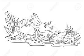 Though tricerapod never gave up fighting for its life, many popular images show that a tricerapod is fighting a tyrannosaurus with all its might. Vector Stock Coloring Page With Cute Family Of Dinosaurs Doodle Outline Illustration With Two Funny Triceratops Educational Pre School Game Isolated On White Royalty Free Cliparts Vectors And Stock Illustration Image 144436163