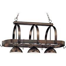 Volume Lighting 3 Light Antique Bronze Pot Rack Pendant V3023 79 The Home Depot Pot Rack Hanging Pot Rack Pot Rack Light
