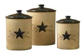 Decorative kitchen canister sets, such as the ones listed below, can complement a kitchen theme or they can be the focal point from which you develop your kitchen décor. Star Canister Set 3 Piece Western Rustic Primitive Country Kitchen Storage New Ebay