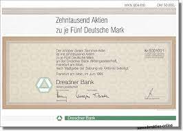 Die bankgründung erfolgte 1872 unter übernahme der bank von michael kaskel in dresden. Dresdner Bank Ag B Zertifikat Uber 10 000 Aktien B