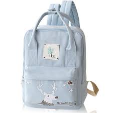 Light Blue Canvas White Christmas Deer Girls School Book Bag Cute Animal Casual Travel Hiking Sewing Pattern 13 Inch Laptop Backpack Enjoybedding Com