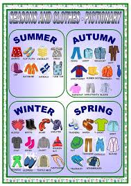 Clothes And Seasons Pictionary Seasons Worksheets English Classroom Seasons Activities