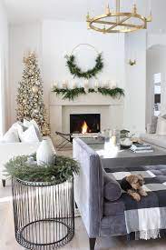 Tree ornaments play off two panels of blue and gold wallpaper, used to create a feature wall. The Forest Modern Grand Finale Christmas Home Tour 2018 The House Of Silver Lining