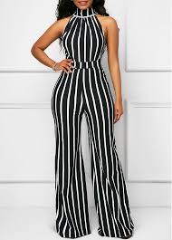 Black And White Striped Jumpsuit With Sleeves Ladies Jumpsuits Yishifashion Com In 2020 Black Sleeveless Jumpsuit Sleeveless Jumpsuits Black Jumpsuit