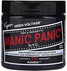A deep blood red hair dye that can give burgundy tones to virgin unbleached hair; Manic Panic Semi Permament Hair Color Creme Raven 4 Oz Walmart Com Walmart Com