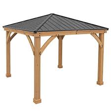Expand Your Outdoor Living Space With The 10 X 10 Meridian Gazebo By Yardistry The Wood Gazebo With Aluminum Roof Adds Char Patio Gazebo Gazebo Hot Tub Gazebo
