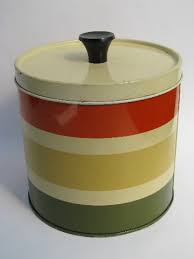 Vintage canister set tin flower bouquets red white national can corp new york 1950's. 60s Vintage Striped Metal Kitchen Canisters Retro Canister Set