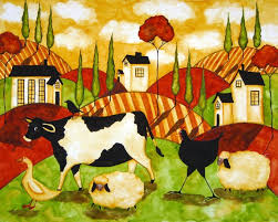 Farmhouse Hubbs Children Art Folk Prints Farm Animals Cow Etsy Farm Art Folk Art Painting Art