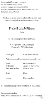Dagblad van het noorden verschijnt maandag niet als gewone ochtendkrant. Frederik Jakob Frits Rijkens 03 12 2020 Overlijdensbericht En Condoleances Mensenlinq Nl