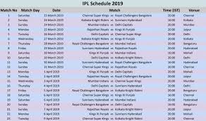 Ipl 2019 Time Table Match Schedule Date Time Venue