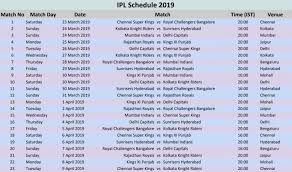 ipl 2019 time table match schedule date time venue