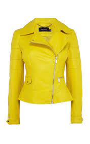 Yellow Leather Biker Jacket Luxury Women S Shop All Karen Millen Leather Jacket Outfits Leather Jackets Women Real Leather Jacket