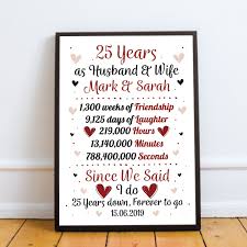 Twenty five years together is impressive. Personalised Wedding Gift 25th Year Anniversary Husband Wife