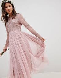 Asos Asos Design Bridesmaid Embroidered Mesh Long Sleeve Midi Dress Long Sleeve Bridesmaid Dress Long Sleeve Midi Dress Midi Bridesmaid Dress