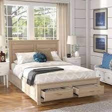 Oak Wood Panel Queen Platform Bed