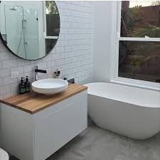 Black Bathroom Vanity With Timber Top White Wall Mounted Vanity With Timber Top Round White Basin Chrome Tap And Mixer Freestanding Round B Wall Mounted Vanity White Vanity Bathroom Bathroom Top