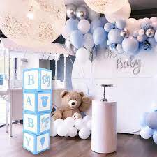 Baby Shower Balloon Boxes Decorations For Boy 44pcs Jumbo Baby Block Party Box With Letters White Silver Confetti Baby Blue Balloons Baby Shower Balloons Boy Baby Shower Centerpieces