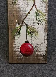 Red Christmas Decoration Christmas Gift Pine Branch With Red Bulb Hand Painted Reclaimed Barnwood Christmas Decor Red Christmas Decor Christmas Wood Pallet Christmas