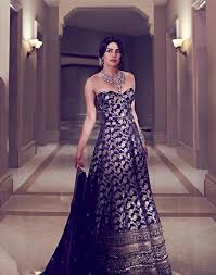 Who Wore What At Priyanka Chopra Nick Jonas S Mumbai Wedding Reception Indian Evening Gown Wedding Evening Gown Indian Gowns