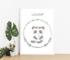 Affiche Bebe Porte Bonheur Panda Cadeau Personnalise Prenom Date De Naissance Porte Bonheur Affiches Bebe Carte Enfant