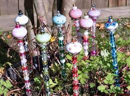 Blue Flowers Beaded Plant Stake Fairy Wand Decorative Garden Etsy In 2021 Beaded Flowers Hand Painted Beads Fairy Wands