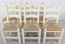 set of six painted wood ladderback rush