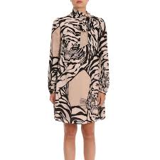 L'unione di fiori e righe crea un elegante effetto grafico su questo disinvolto abito chemisier in seta. Valentino Outlet Abito A Maniche Lunghe In Pura Georgette Di Seta Con Stampa Tiger All Over Abito Valentino Donna Beige Abito Valentino Qb3vad57 46c Giglio It