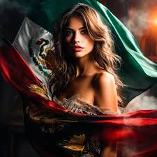 Portrait of a woman with Mexican flag ...