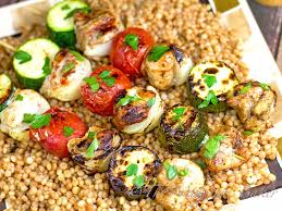 Moroccan beef kebabs with curried couscous. Moroccan Chicken Kabobs With Toasted Herbed Israeli Couscous The Midnight Baker