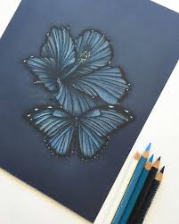 Curve the line around, bending it to form a point amid the jagged waves, and then reconnect the line to the opposite side of the oval. Creative Blue Butterfly Wing Hibiscus Flower Drawing On Behance