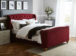 Our Macgill Bed Frame Is Upholstered In Ravishing Red Velvet Effect Fabric With Beautiful Detailing And Fabul Red Headboard Bedroom Red Velvet Upholstered Bed