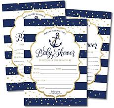 Free shipping on orders over $25 shipped by amazon. Amazon Com 25 Nautical Baby Shower Invitations Sprinkle Invite For Boy Gender Neutral Reveal Navy Blue Gold Anchor Theme Cute Printed Fill Or Write In Blank Printable Card Coed Twin Party Paper Supplies
