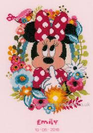 Disney Minnie Mouse Shushing Birth Sampler Cross Stitch Kit