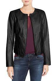 Halogen Collarless Leather Jacket Regular Petite Nordstrom Collarless Leather Jacket Black Leather Jacket Outfit Leather Jacket Outfits