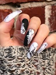 Black And Silver Ombre Nail Designs Modern Marble White Marble With Matte Black And Silver Foil Press On Nails A Modern Take On The Marble Nai Coffin Nails Long Luxury Nails Coffin Nails Designs