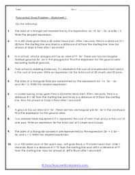 Polynomial Word Problems Worksheets Word Problems Polynomials Word Problem Worksheets