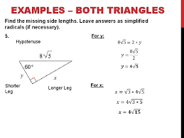 Right triangle trig (solving for sides). Geometry Unit 8 8 4 Special Right Triangles