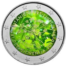 N T Slowenien 2 Euro Botanischer Garten Coloriert Monete Banconota