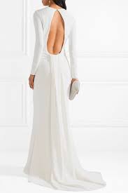 Megan markle wählte einen designer. Ivory Open Back Stretch Crepe Gown Oscar De La Renta Brautkleid Lange Armel Kleidung Kleider