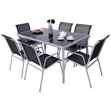 Costway 7pcs Ensemble Table Et Chaise De Jardin Avec Chassis En Metal Table En Verre Ensemble Table Et Chaise Table Et Chaises De Jardin Chaise Salle A Manger