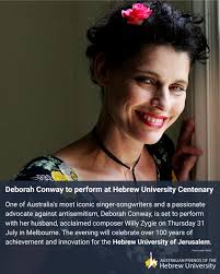 Deborah Conway Live in Melbourne! 🎶⁠ One of Australia's most iconic  singer-songwriters — and a passionate advocate against antisemitism — Deborah  Conway AM will take the stage with her husband and musical