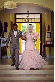 Plus Size Blush Pink Mermaid Wedding Dresses Beaded Belt Strapless Bridal Formal Gowns Cascading Ruffles Wedding Gowns Vestidos De Noiva Cheap Beautiful Wedding American Wedding Dress Wedding Dress Organza Wedding Dresses