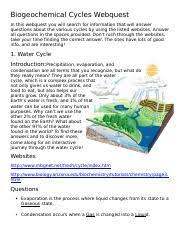 Your goal is to gain a better understanding of the carbon and nitrogen cycles. Biogeochemical Cycles Wq Docx Biogeochemical Cycles Webquest In This Webquest You Will Search For Information That Will Answer Questions About The Course Hero
