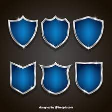 Set Of Elegant Blue And Silver Shields Shield Vector Logo Design Set Badge Design