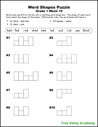 These activity sheets provide children with opportunities to practise creating common blends and digraphs. 1st Grade Word Shape Puzzles Weeks 13 16 Tree Valley Academy