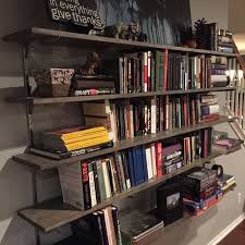 Homemade Floating Bookshelves All Materials From Lowe S Gray Stained Pine Boards 1x10x72